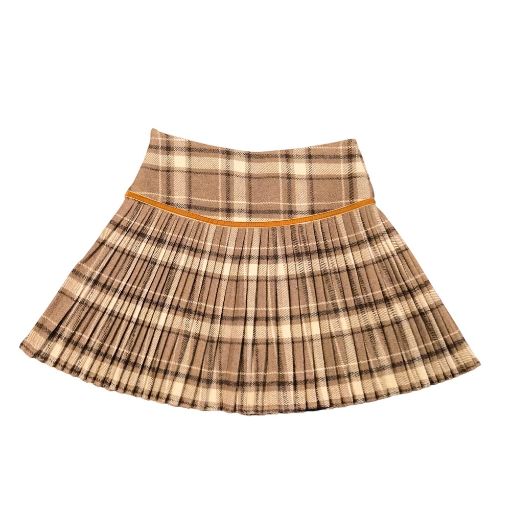 Ou Han Mei Plaid Pleated Mini Skirt Brown Tan Schoolgirl Skort Size S